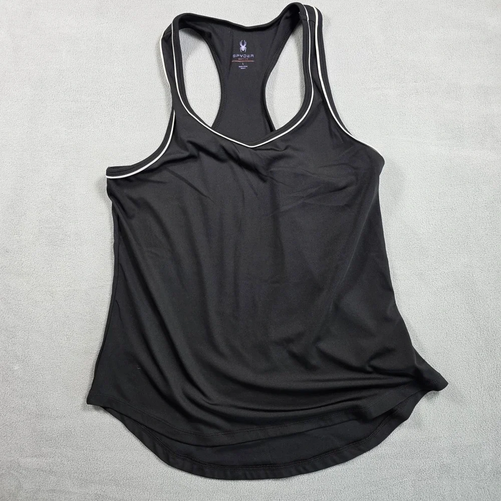 Spyder tank top Women Large Black Racerback Active SP309 Stretch